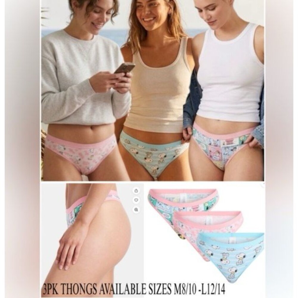 Peanuts SNOOPY Underwear Thong Panties WOODSTOCK 3-Pack Women's L12/14-M8/10